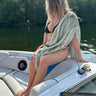 Chilling on the boat with my Napoli Towel in green tea