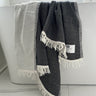 Our beautiful Napoli Towel in black on the side of the bathtub
