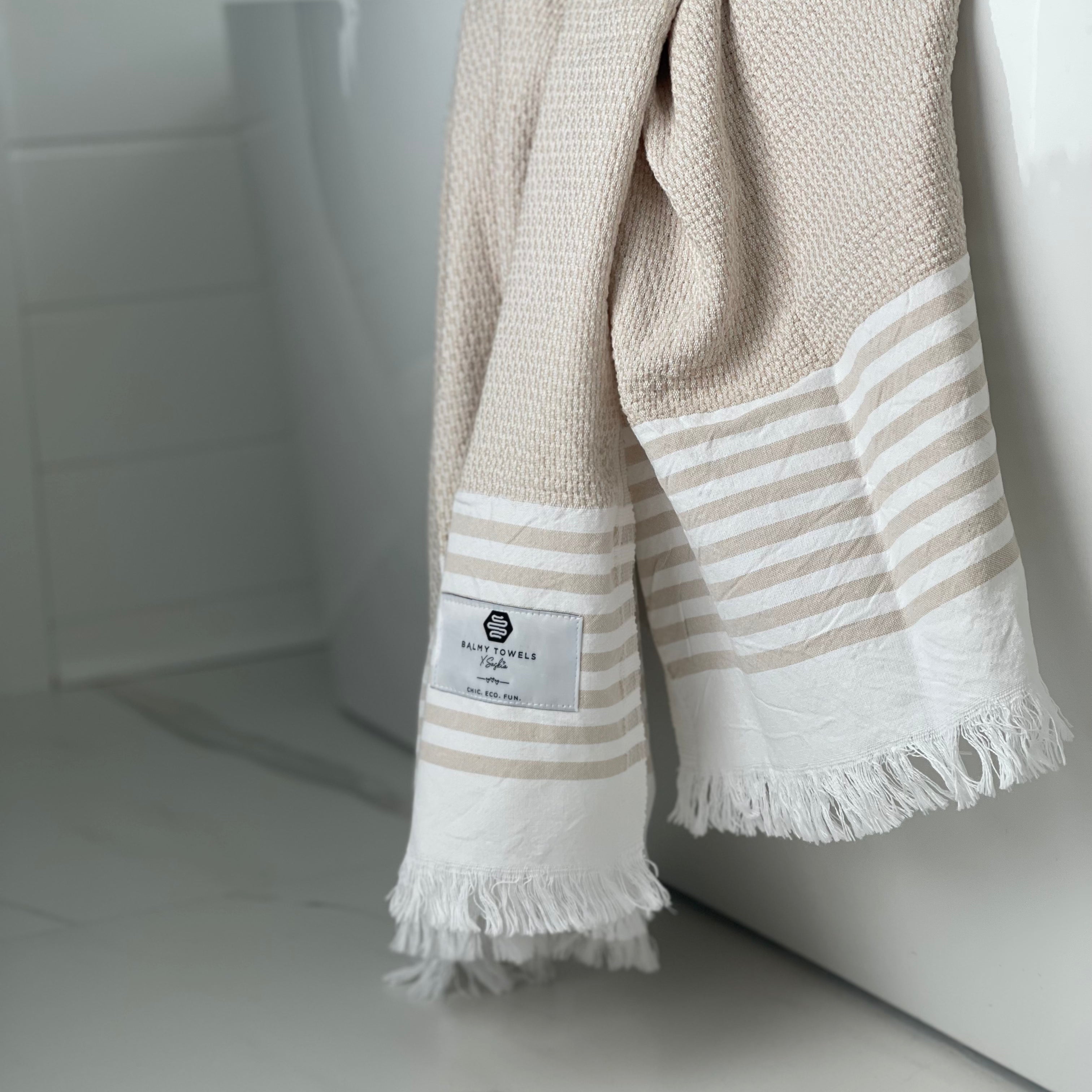 Neutral-tone Gabby towel draped beautifully – photographed by Dans le sac