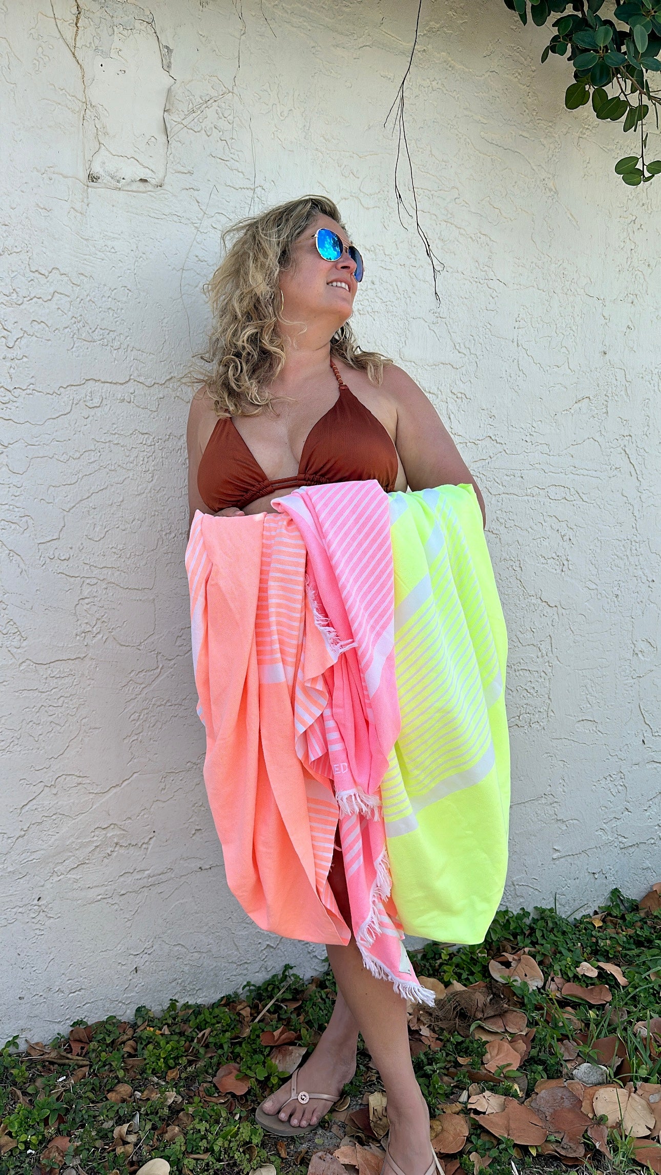 Bonbon towel in coral, lime, and pink – made from recycled cotton