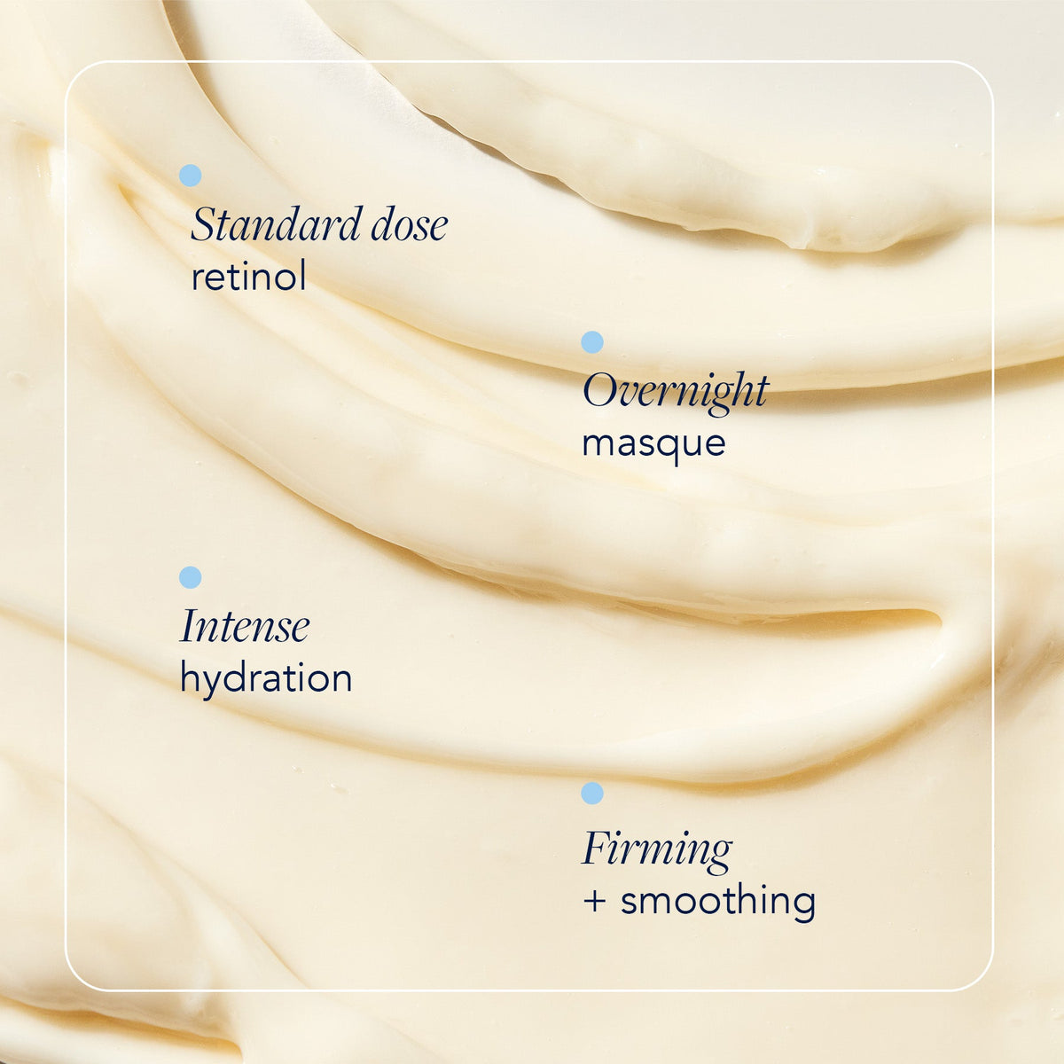 Close-up of the creamy ivory texture of Image Skincare AGELESS+ overnight masque, with English captions