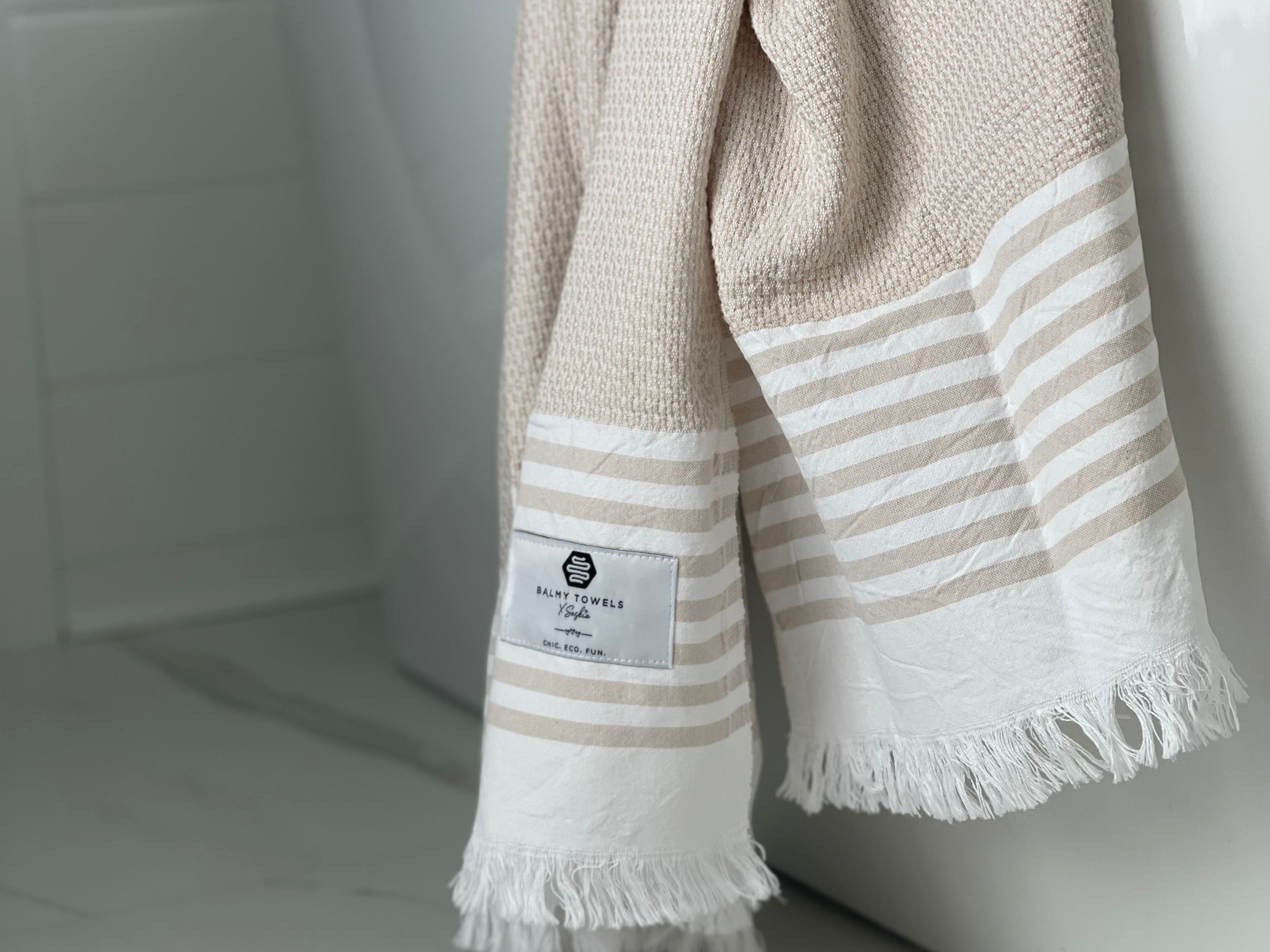 Neutral-tone Gabby towel draped beautifully – photographed by Dans le sac