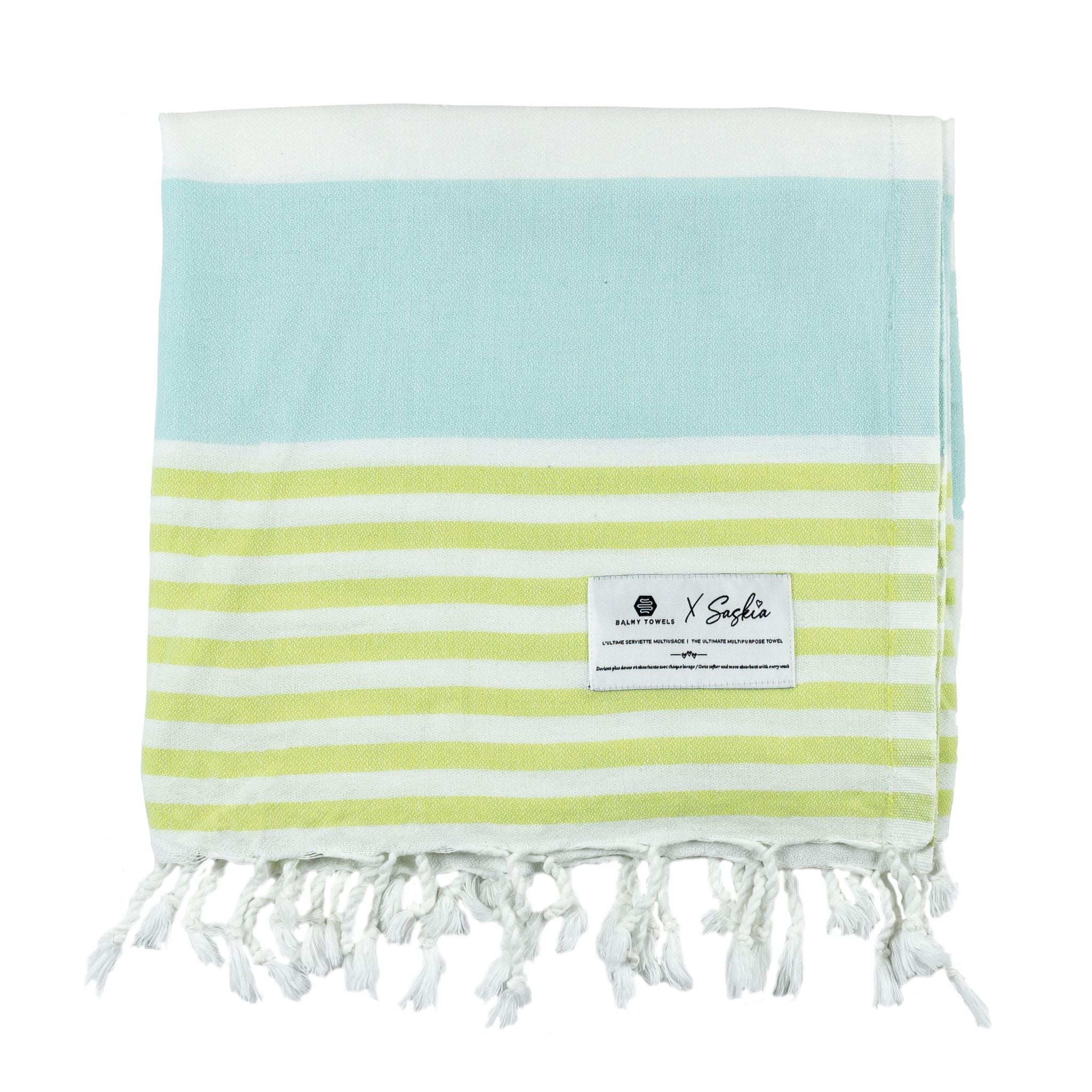 Lime green striped shop towels